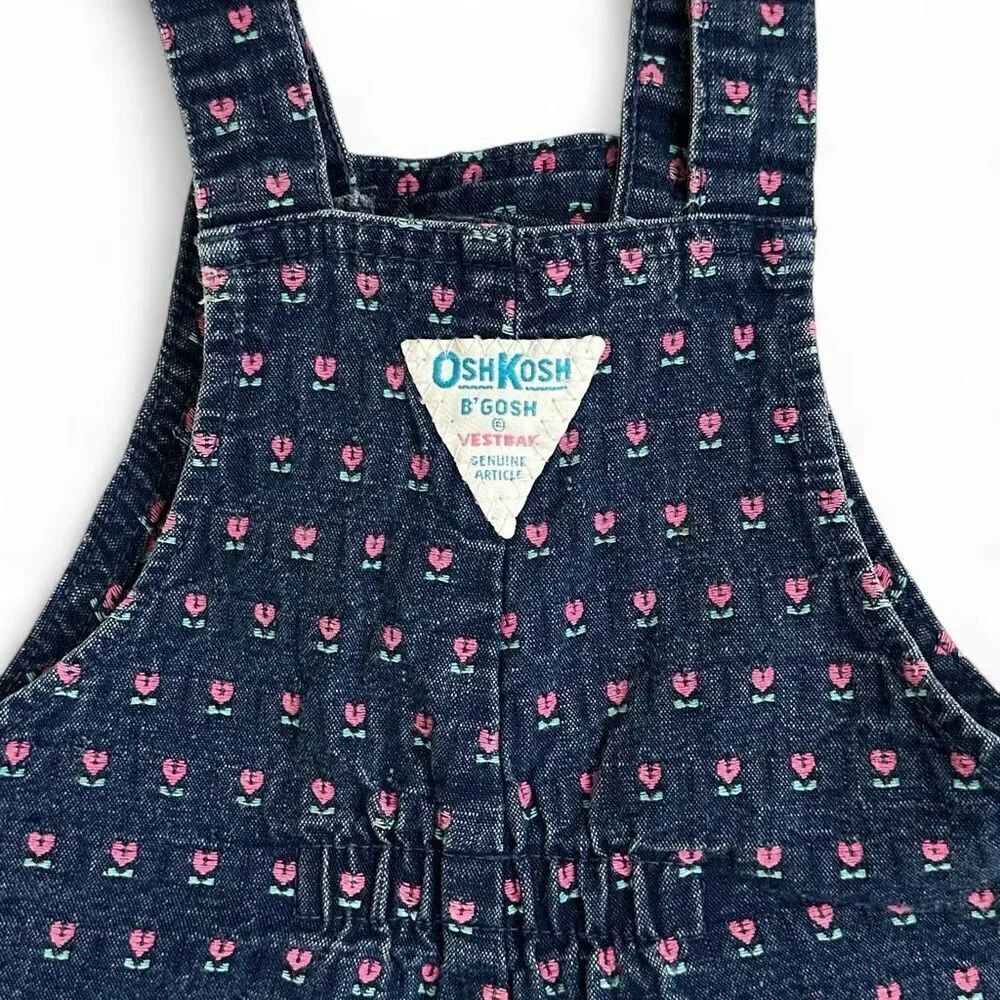 Vintage OshKosh B’gosh Denim Skirtall 6X Girls USA Made Floral Cute Americana